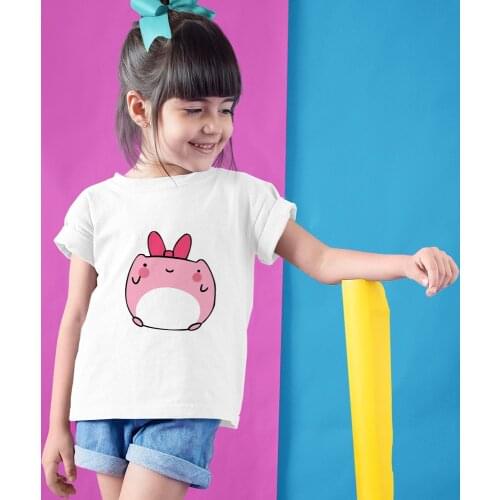 Cute Pink Frog Print Children Clothes Harajuku Aesthetic Tops Korean Trend Ulzzang Shirt White T shirt Girl Kids Tshirt France