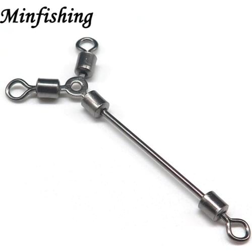 Minfishing 25pcs 3 way Long Swivels Ball Bearing Swivel Solid Rings Rolling Swivel Steel Hook Connector Sea Boat Fishing Hook