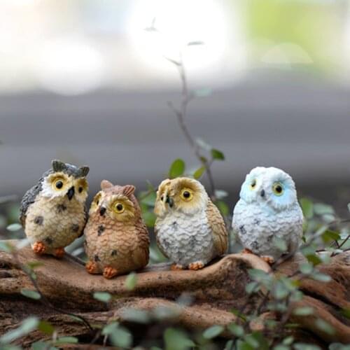 M5TF Miniature Resin Night Owl Figurine Fairy Garden Mini Animal Statue Toy for Micro Landscape Pots Moss Terrarium Decor