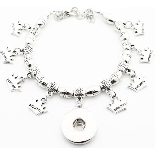 New Arrived 1pcs Cross Bead Snap Buttons Bracelet Adjustable 18mm Metal Snap Button Bangles With Princess Charms DIY Jewelry