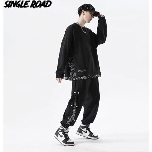 Single Road Mens Tracksuit Men Sets Patchwork Sweatshirt Streetwear Oversized Long Sleeve Sportswear Sweatpants 2 Pieces Set
