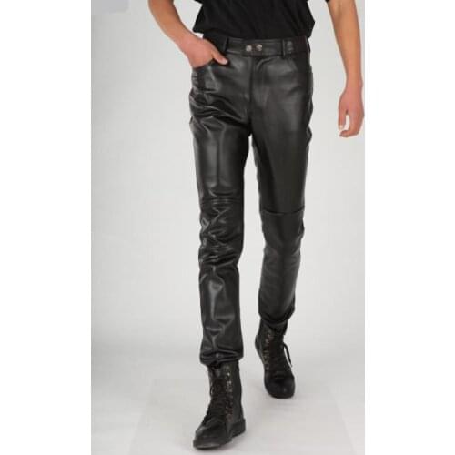 Autumn Winter Leather Pants Mens Casual Lederhose Chaparejos Mens Personalized Motorcycle Stitching PU trousers Men Bottoms