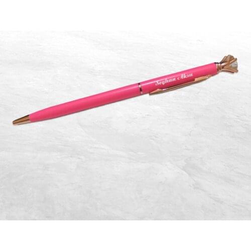 Personalized Boxed Cubic Zirconia Pink Ballpoint Pen