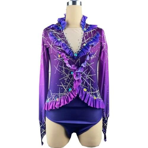 Violet Figure Skating Dress Long-Sleeved Ice Skating Skirt Spandex