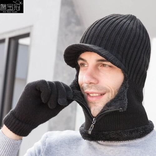 European and American popular autumn and winter knitted hat mens outdoor headgear with plush Hat Womens two-piece set