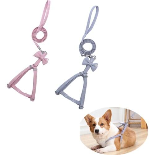 Dog Harness Leash Collar Set Adjustable Soft Cute Bow Double Layer Dog Harness for Small Medium Pet Collar Leash Dog Supplies