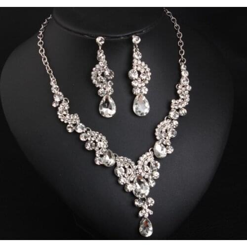 Luxury Women Rhinestone Pendant Chain Necklace Stud Earrings Wedding Jewelry Set Jewelry fashion women Accessories
