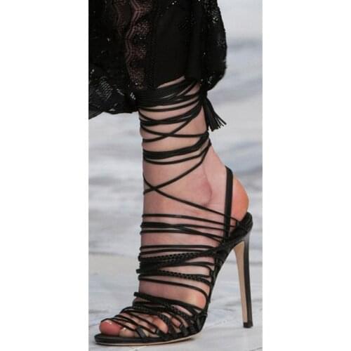 Gladiator lace up women sandals Tassel high heels shoes Ladies Summer zapatos mujer crossed-tied tenis feminino plus size 45