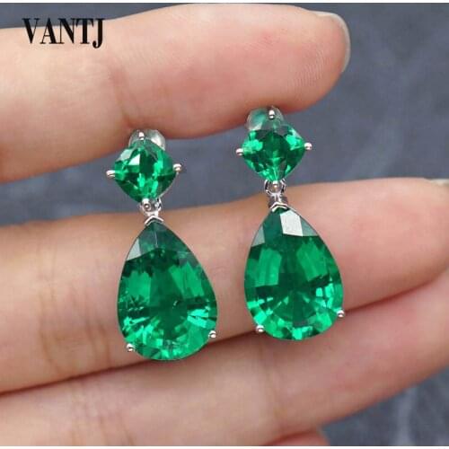 VANTJ 100% 10K Gold Earring Sterling Lab Grown Emerald Hydrothermal Moissanite Fine Jewelry for Women Party Wedding Gift