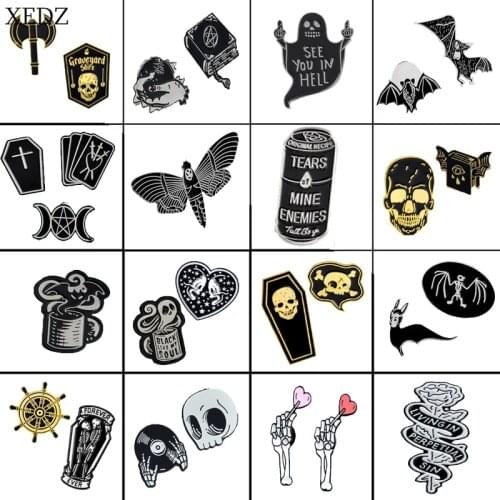 XEDZ new skeleton bat six-eyed human head ghost gramophone coffin brooch fashion horror halloween badge collection