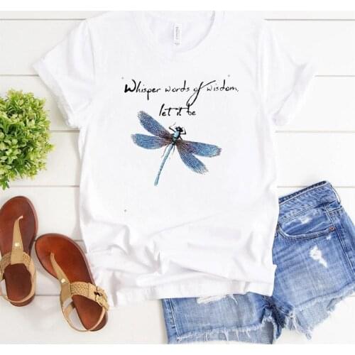 2021 Dragonfly Printing Short-Sleeved T-shirt Summer Short Sleeve Tops Women T-shirt O-neck Casual Ladies Tee Tops Clothing