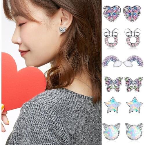 Ladies Cute Mouse Love Five-pointed Star Shape Stud Earrings Love Rainbow Special Design Earrings Stud Earrings Wholesale