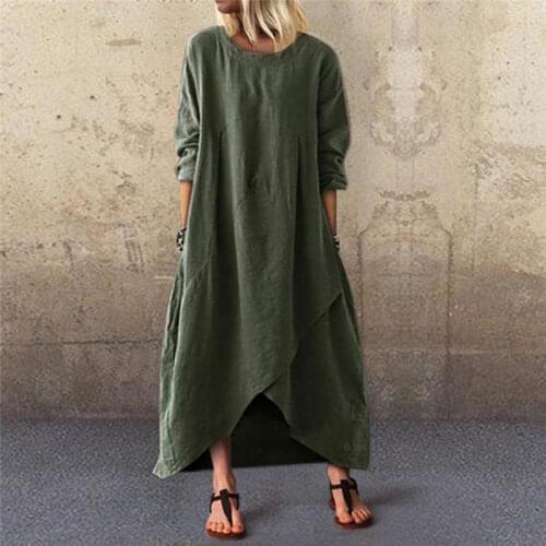 Women Sundress 2021 Autumn Oversized Female Cotton Linen Dress Arts Vintage Solid Color Loose Casual Dress O Neck Vestidos Robe