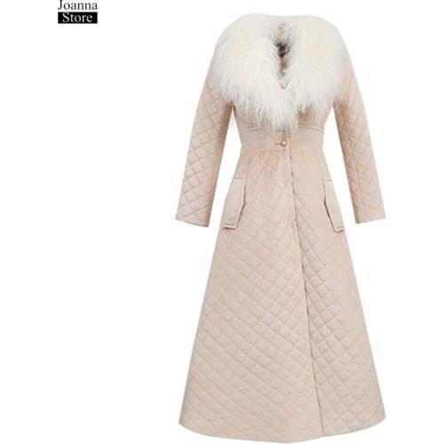 Winter jacket women long plus size slim coat office ladies jackets vintage elegant fur collar luxury coats plaid fashion outwear