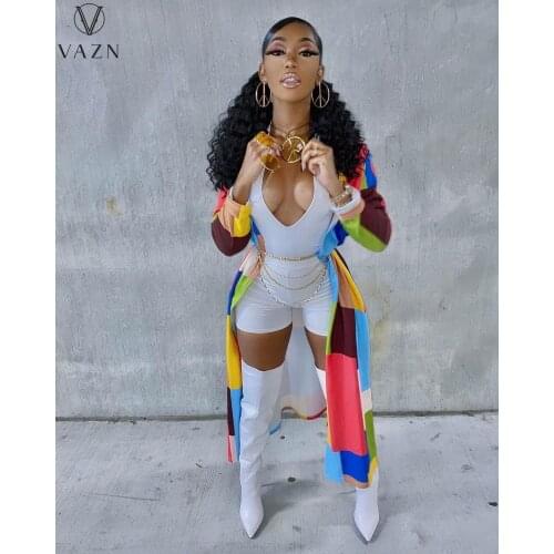 VAZN 2021 women fashion hot sale street casual style long outwear long sleeve no collar no buttons printed long outwear