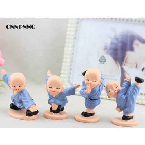 4pcs Kawaii Shaolin Little Monk Kung Fu Boy Resin Figurine Ornaments Gifts Craft Buddha Figurines Miniature Figurines Home Decor