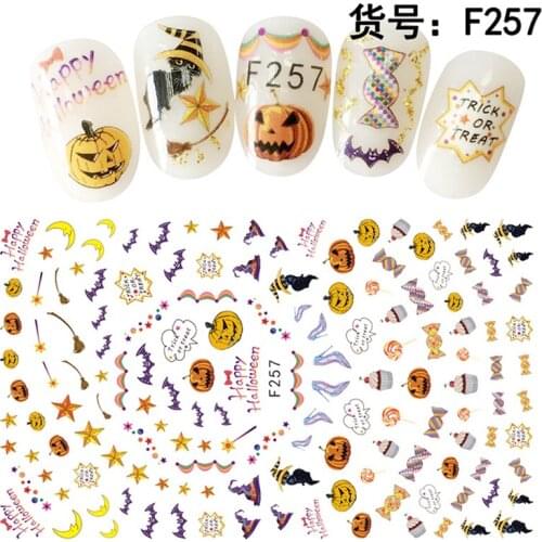 5 sheets Halloween ADhesive nail decals Nails Art decorations Stickers acrylic nail accessories beauty manicure tools F256-F260