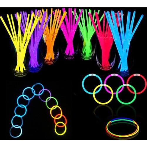 50/100Pcs Fluorescence Light Glow Sticks Bracelet Necklace Light Stick Birthday Party Decoration Halloween Colorful Glowsticks