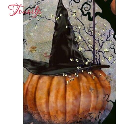 TOUOILP 5D DIY Diamond Painting Halloween Fall Witch Full Crystal Diamond Embroidery Cross Stitch Pumpkin Needlework Home Decor