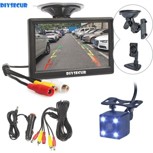 DIYSECUR 5" LCD Display Rear View HD Car Monitor Waterproof Reverse Backup Car Camera LED Night Vision Parking System
