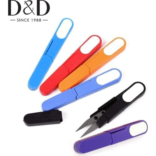 DIY Safety Cover Sewing Scissors Embroidery Cross Stitch Plastic Handle Sewing Scissors U-Shape Thread Cutter DIY Sewing Tools