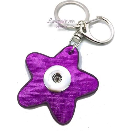 Hot Sale 012 Fashion Star PU Leather Key Chains 18mm Snap Button Keychain Jewelry For Men Women Cute Heart Key rings