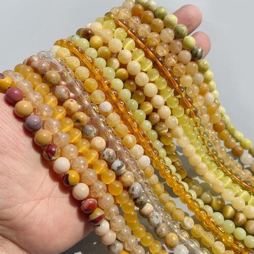 Natural Stone Beads Yellow Jades Agates Tiger Eye Bead Round Loose Mineral Beads for Jewelry Making DIY Handmade Bracelet 15