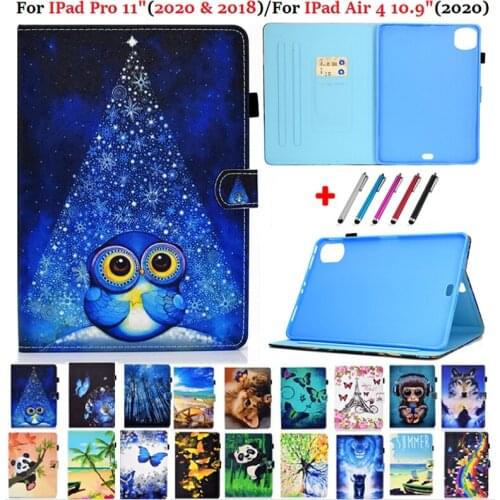 Coque For iPad Pro 11 Case 2020 2018 Owl Monkey Animal Tablet Funda for iPad Air 4 Case PU Leather Cover for iPad Air 2020 10 9
