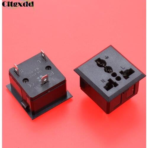 Cltgxdd 1pcs AC 13A 250V 3 pin AC power socker connector BX-801 Universal EU AU UK Copper CE Solder Pins Black