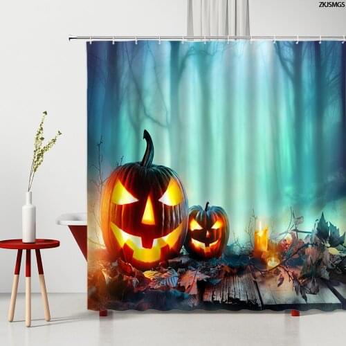 Halloween Decor Shower Curtains Pumpkin Elf Horror Forest Pattern Printed Home Bathroom Supplies Bath Hanging Curtain Washable