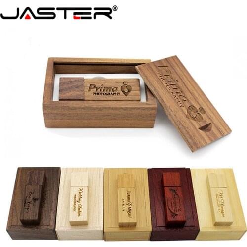 JASTER USB2.0 Wooden bamboo with BOX usb flash drive personal present Memory stick pen drive 4GB 16GB 32GB 64GB free custom logo