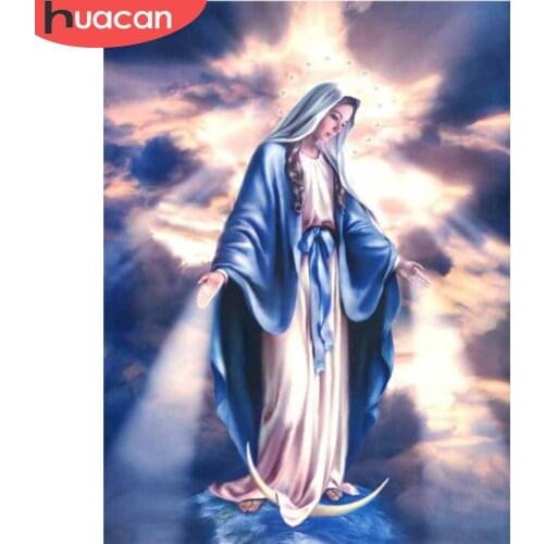 HUACAN DIY Diamond Painting Mosaic Virgin Mary Wall Decor Full Square Rhinestone Pasted Diamond Embroidery Religion Pattern Gift