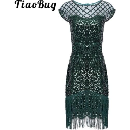 Elegant Womens Shiny Sequins Evening Dresses Hollow Out Mesh Sequin Tassel Ladies Sexy Bodycon Dress Femme Cocktail Party Gowns