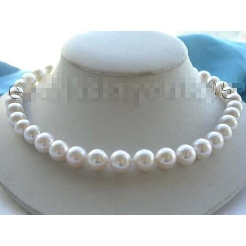 Fast 17.5" Genuine Natural 12mm White Perfect Round Pearl Necklace new AAA
