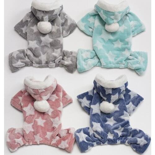 Fleece Dog Pajamas Jumpsuit Winter Dog Clothes Star Pattern Warm Jumpsuits Coat For Small Dogs Teddy Poodle Bichon Cat Clothing