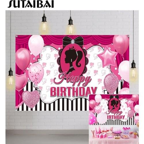 Princess Birthday Party Backdrop Pink Theme Photography Background Banner Sweet Girl Cake Smash Balloon Decorations Photo Booth