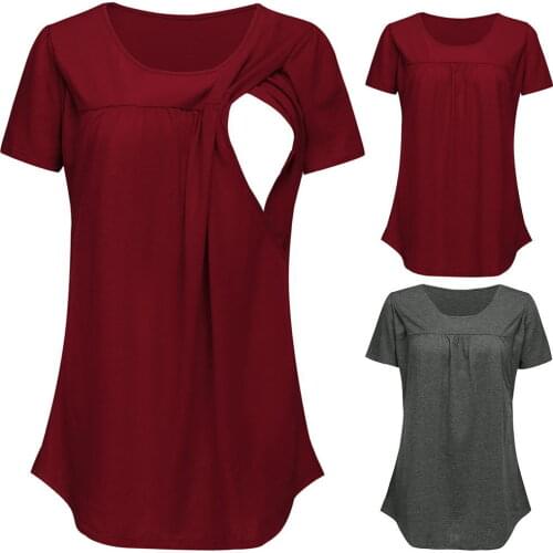 Pregnant T-shirts Casual Solid Women Short Sleeve Maternity Tops Breastfeeding Tops Ladies T-Shirt Loose Pregnancy Loose Clothes