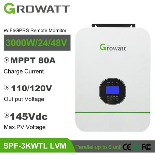 Growatt Split Phase Hybrid Inverter Max PV Input Voltage 145V DC24V AC 110V Coff Grid Inverter Build In MPPT Solar Regulator