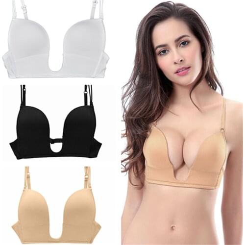 Deep U Push Up Invisible Clear Straps Bra Multiway Low Cut Plunge Convertible