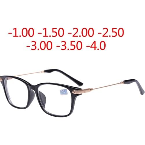 Finished Myopia Glasses Black Frame Metal Gold Legs Transparent Lens Sighted Prescription Glasses -1 -1.5 -2 -2.5 -3 -3.5 -4