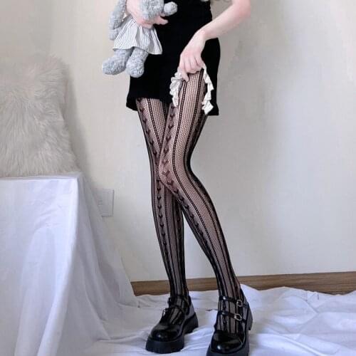 Club Wear Love Striped Loli Tights Female Japanese Jk Hot Girl College Style Black Long Stockings Thigh High Pantyhose Lolita