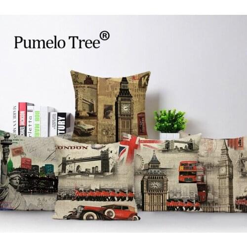 London Vintage Cushion Covers Tower Big Ben Pillow Case Outdoor Linen Home Decor Kussens Woondecoratie Lumbar Pillows Cover