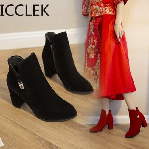 Fashion Women Boots Casual Bow High Heels Spring Shoes Woman Pointed Toe Rubber Ankle Boots Black Red Zapatos Mujer