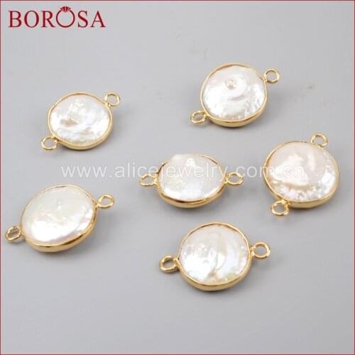 BOROSA Fashion Gold Color Natural Pearl Coin Connector for Bracelets Necklaces Jewelry Making for Women Girls Selling G1405
