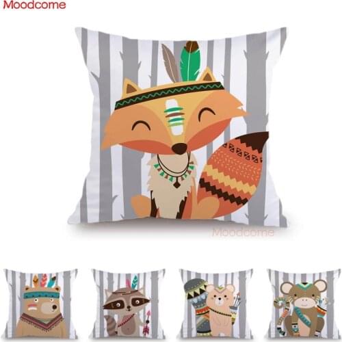 Soft Velvet Baby Nursery Woodland Animals Bunny Deer Squirrel Fox Sofa Decoration Throw Pillow Case Cute Children Cushion Cover