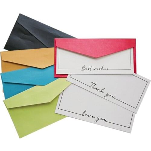 5Set envelope with card Large horizontal cards best wishes thank you made Gift Invitation green red yellow 22x10.8cm