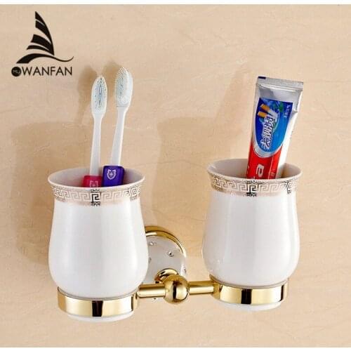 Cup & Tumbler Holders Wall Mounted Gold Silver Copper Toothbrush Holder Bath Hardare sets Bath Product Double Cup Holder 5203