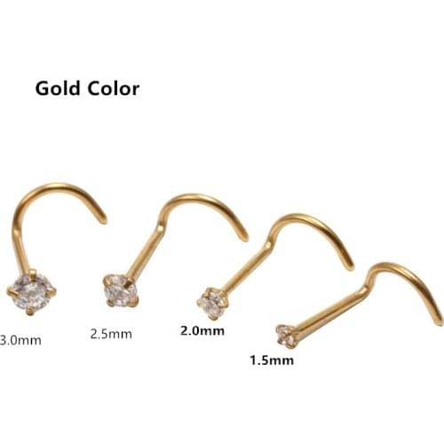 Wholesale 50pcs/Lot CZ Nose Stud Screw Surgical Steel Nose Ring Nose Piercing 20gX1.5mm 2mm 2.5mm 3mm Gold Color Free Shipping