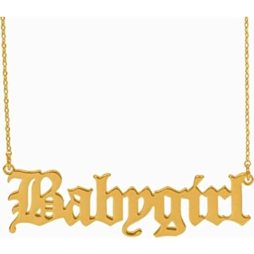 Fashion Cute Gold Babygirl Old English Necklace Stainless Steel Babygirl Monogram Pendants Lovely Gift for the Mom