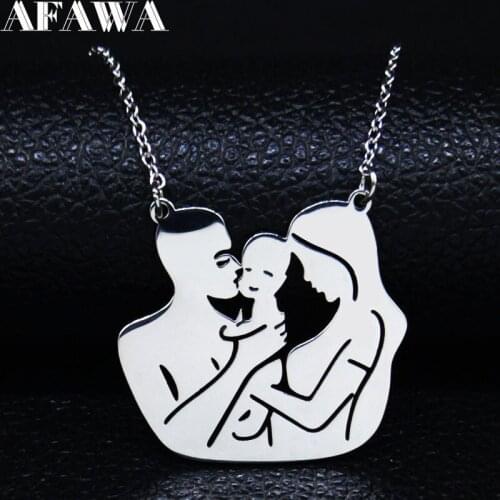 Family Dad Mum Baby Stainless Steel Necklaces for Women Silver Color Statement Necklace Jewelry colares Mothers Day Gift N623S0